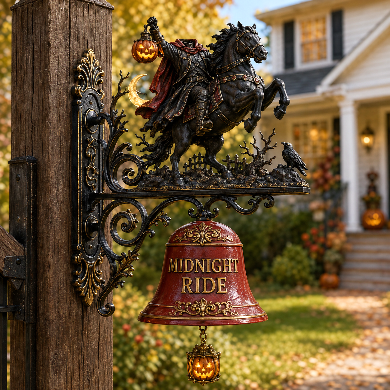 Midnight Ride Halloween porch bell mounted outdoors