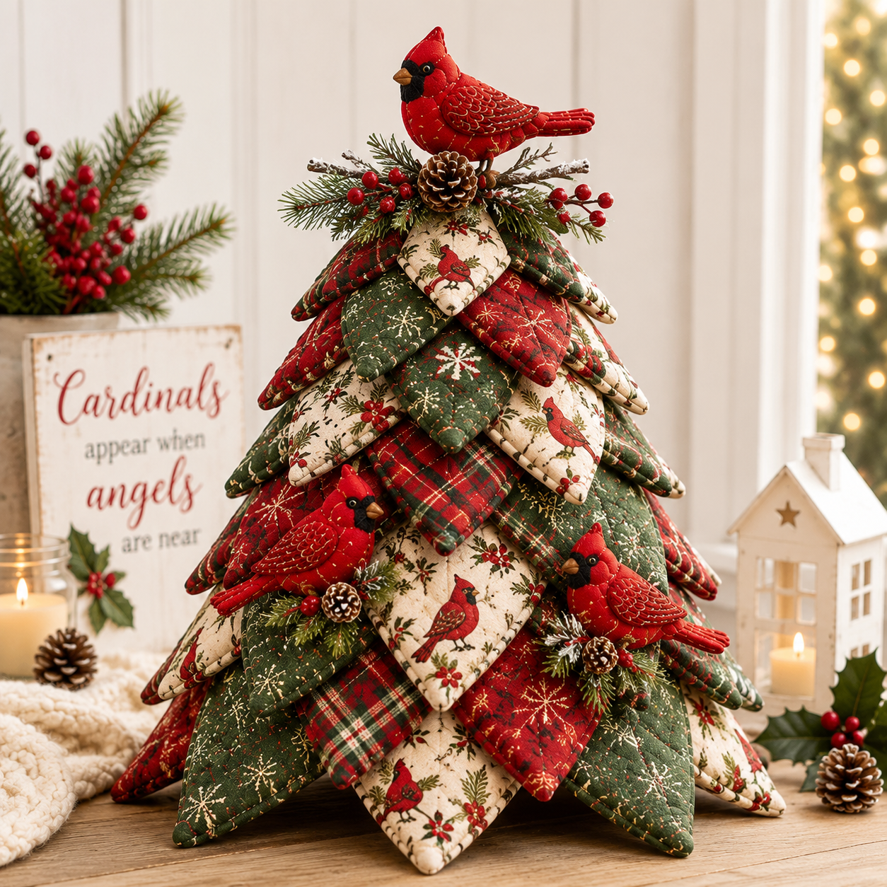 DIY Quilted Bird Christmas Tree Kit 🎄 | Handmade 3D Fabric Holiday Decoration with Cardinal, Hummingbird & Woodland Bird Designs