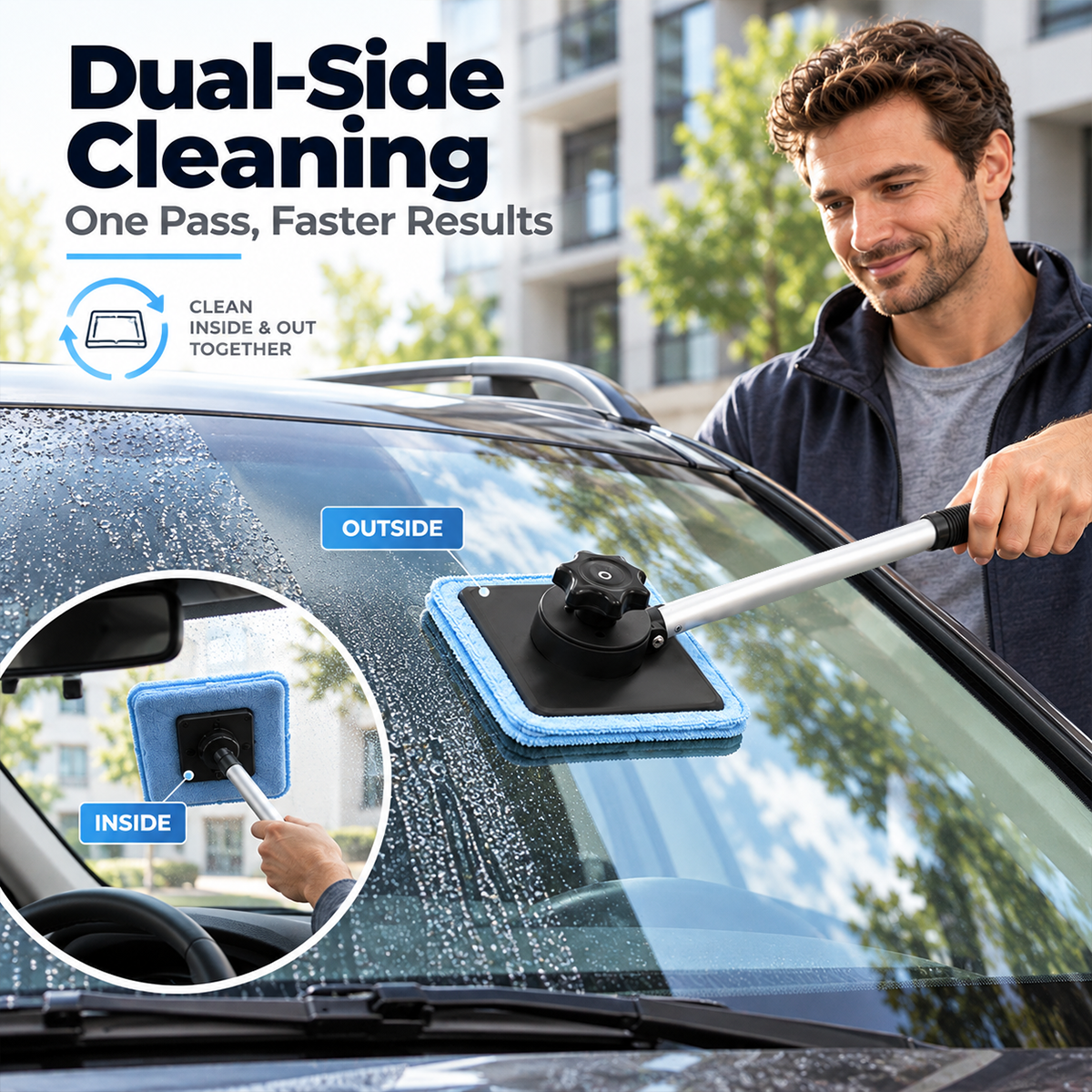 Dual magnetic car windshield cleaning kit