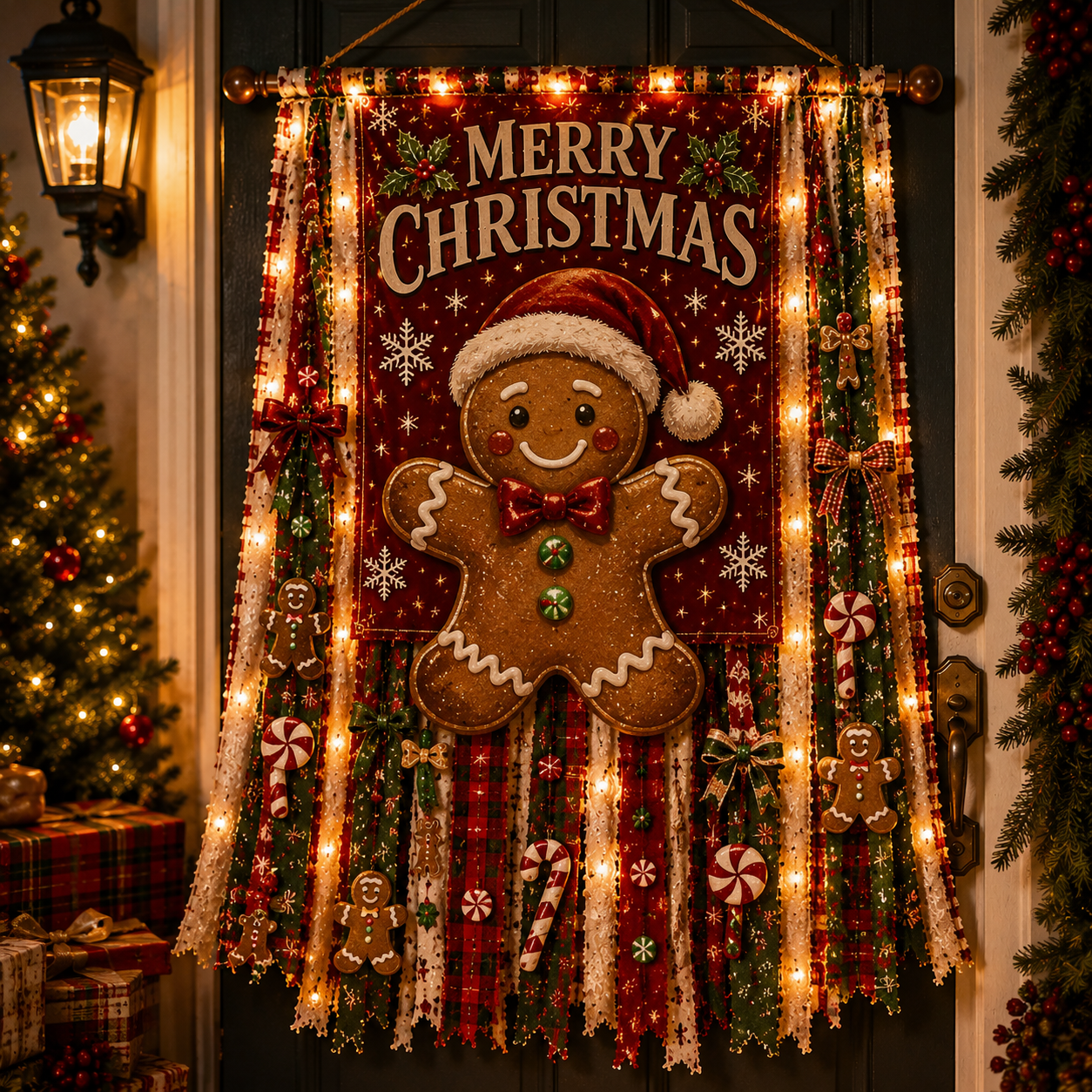 Lighted Christmas Door Hanging Decor