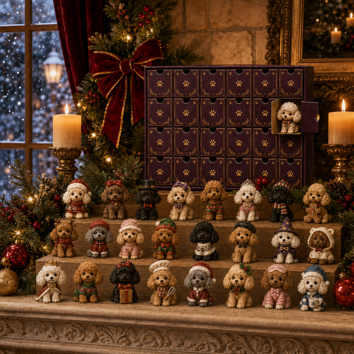 Poodle Magic Christmas mantel display