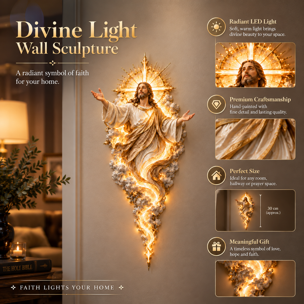 Divine Light Jesus wall sculpture feature overview