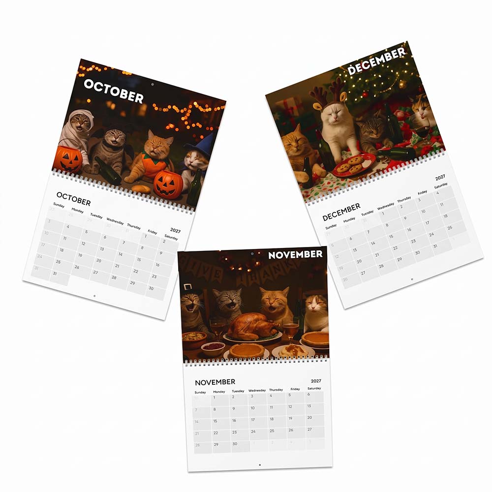 October November and December Drunk Cats calendar pages