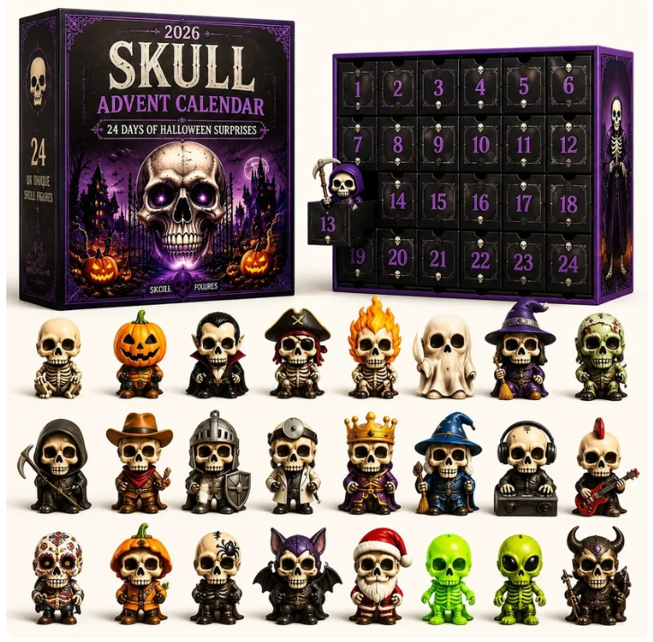 ⏳ Last Day 49% OFF – 💀 2026 Skull Halloween Advent Calendar | 24 Unique Collectible Skull Characters with Vampire, Pirate, Wizard & Monster Designs 🎃
