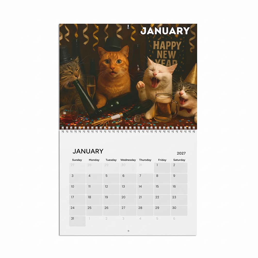 January 2027 Drunk Cats wall calendar