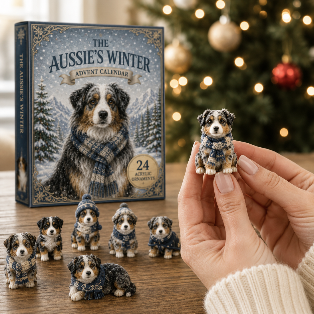 Mini Australian Shepherd figurine held in hand