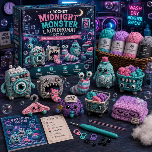 🧶 Midnight Oddities — 9-Piece Creepy Cute Crochet DIY Kit