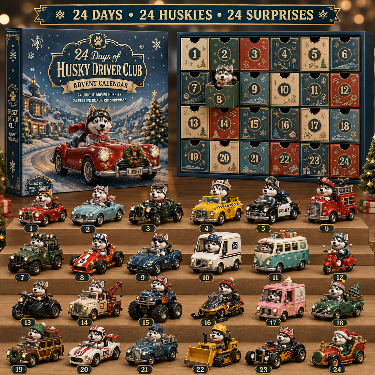 🐺🚗 24 Days of Husky Driver Club Advent Calendar – 24 Unique Husky Drivers, 24 Festive Rides 🎄🎁