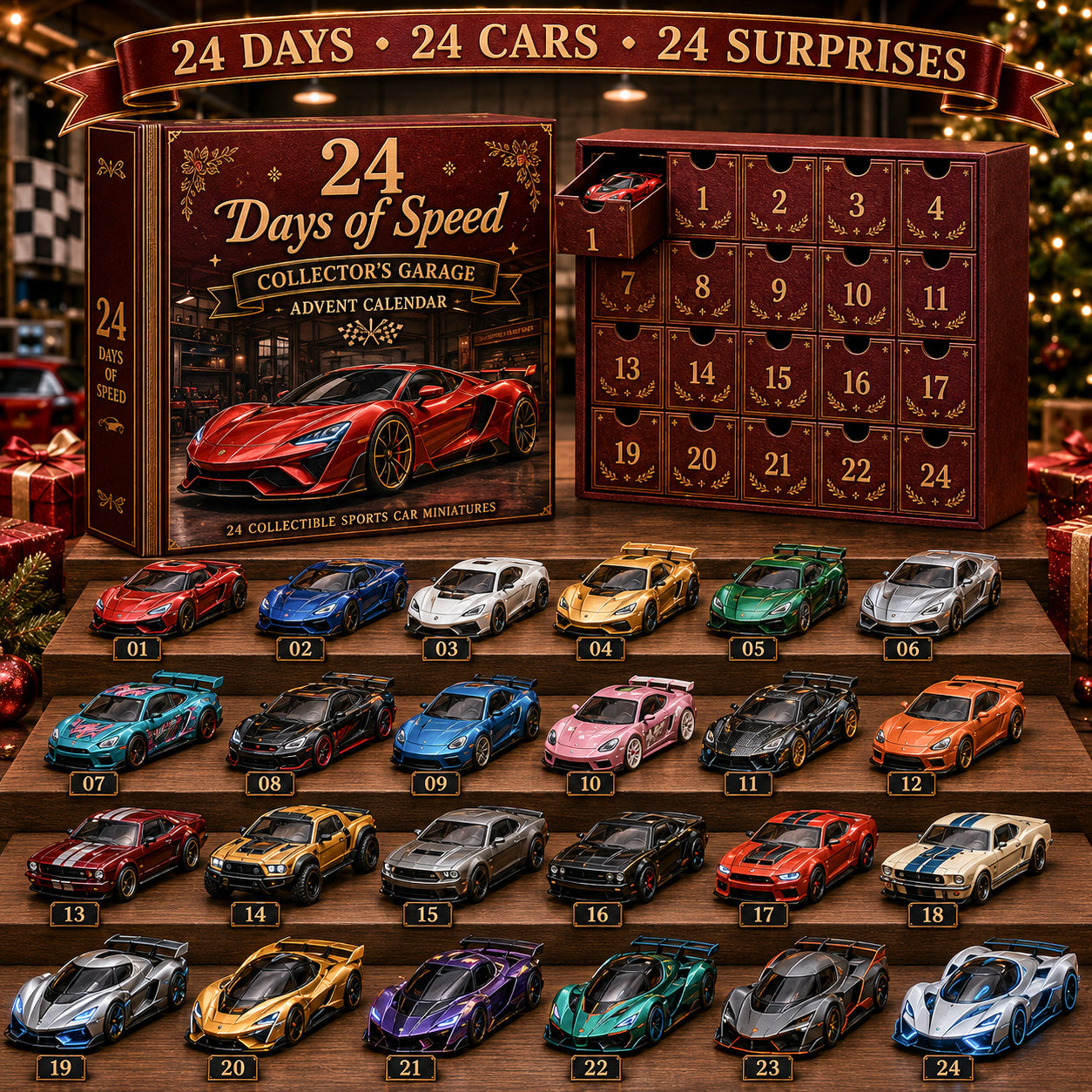 ⏰Limited Stock 50% OFF -🏎️🎄 2026 24 Days of Speed™ – Collector’s Garage Advent Calendar | 24 Unique Sports Cars