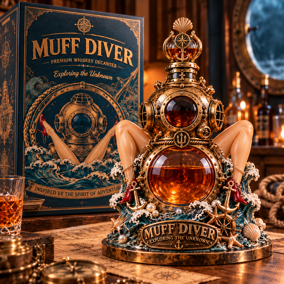 MUFF DIVER two-tier diver decanter with red heels and collector gift box