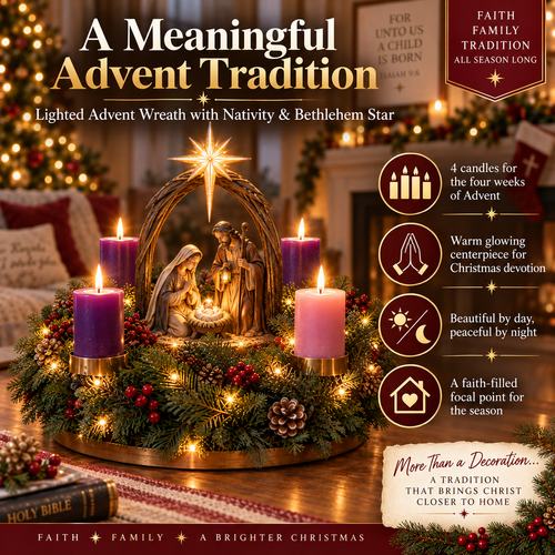 🔥 👼Lighted Nativity Advent Wreath – A Sacred 4-Week Christmas Tradition🕯️