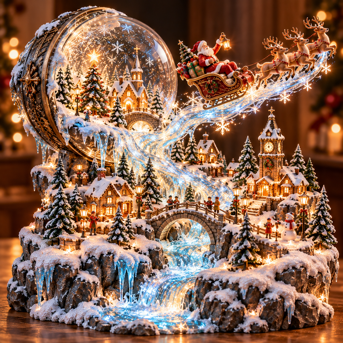 Enchanted Snow Globe style complete magical Christmas village display