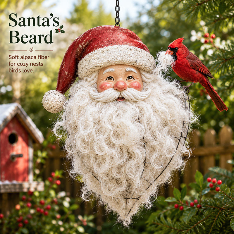 Handmade Alpaca Fiber Santa Bird Nesting Holder with fluffy white beard