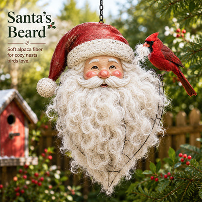 🎅🐦 Handmade Alpaca Fiber Santa Bird Nesting Holder – Natural Nesting Material for Backyard Birds 🌿✨