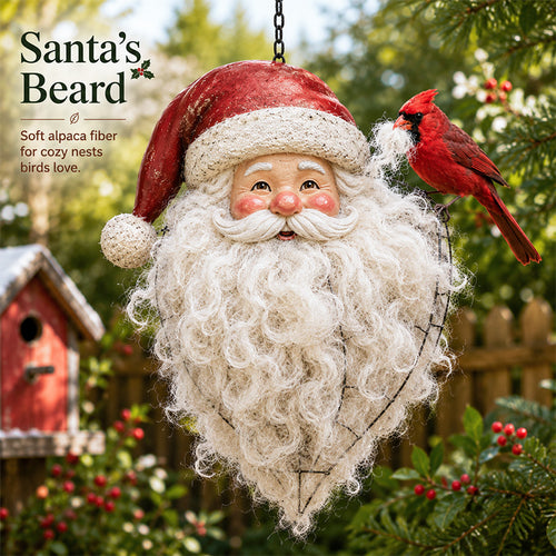 🎅🐦 Handmade Alpaca Fiber Santa Bird Nesting Holder – Natural Nesting Material for Backyard Birds 🌿✨