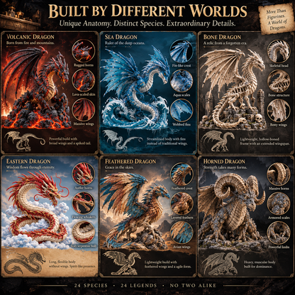 🐉 The Dragon Vault – 24 Legendary Dragon Species Discovery Collection
