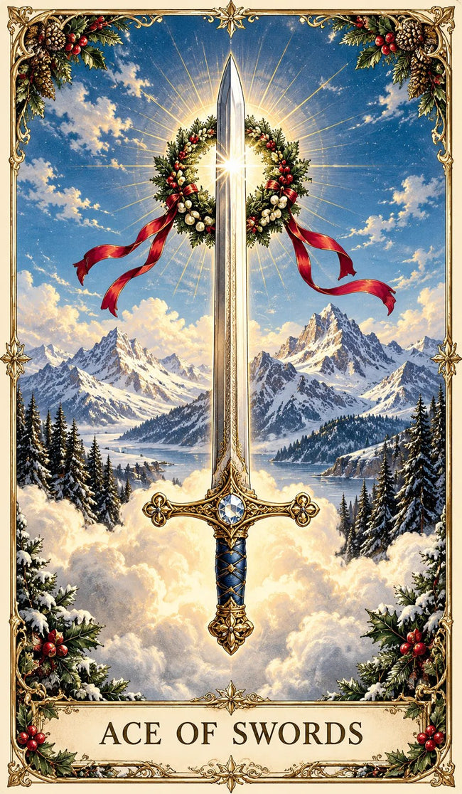 Ace of Swords Christmas tarot card