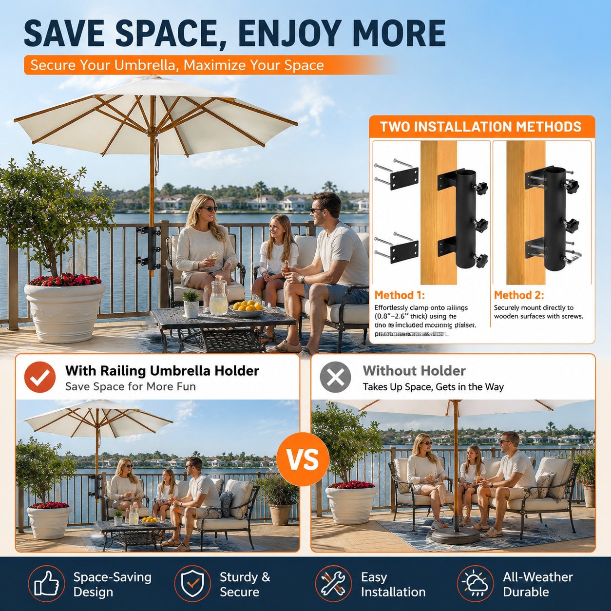 🌂 Adjustable Patio Umbrella Mount Clamp