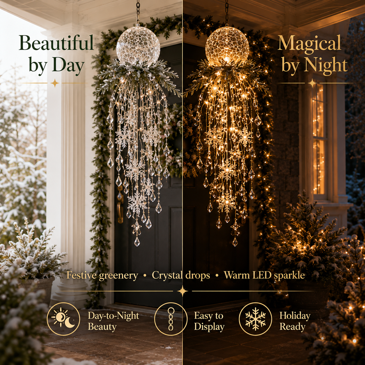 Crystal Cascade Christmas Light – Hanging Snowflake & Crystal LED Porch Décor ✨❄️