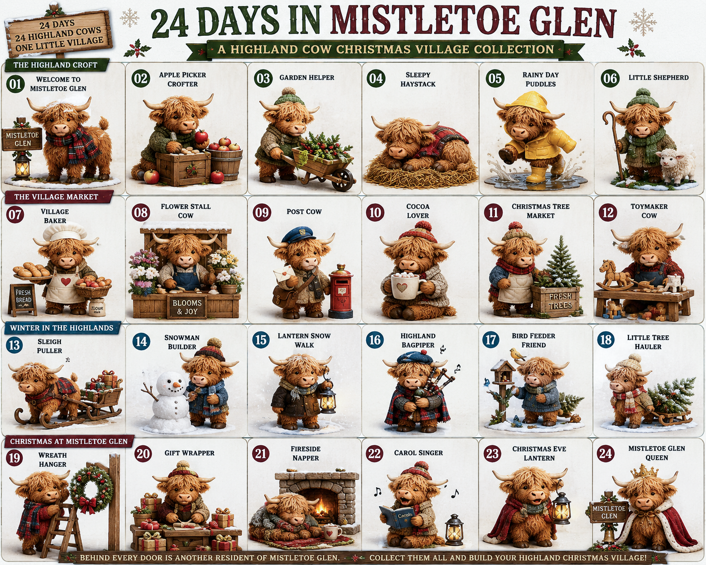 ⏰Limited Stock 50% OFF -🎄🐮 2026 Highland Cow Advent Calendar – 24 Days in Mistletoe Glen