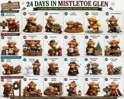 ⏰Limited Stock 50% OFF -🎄🐮 2026 Highland Cow Advent Calendar – 24 Days in Mistletoe Glen