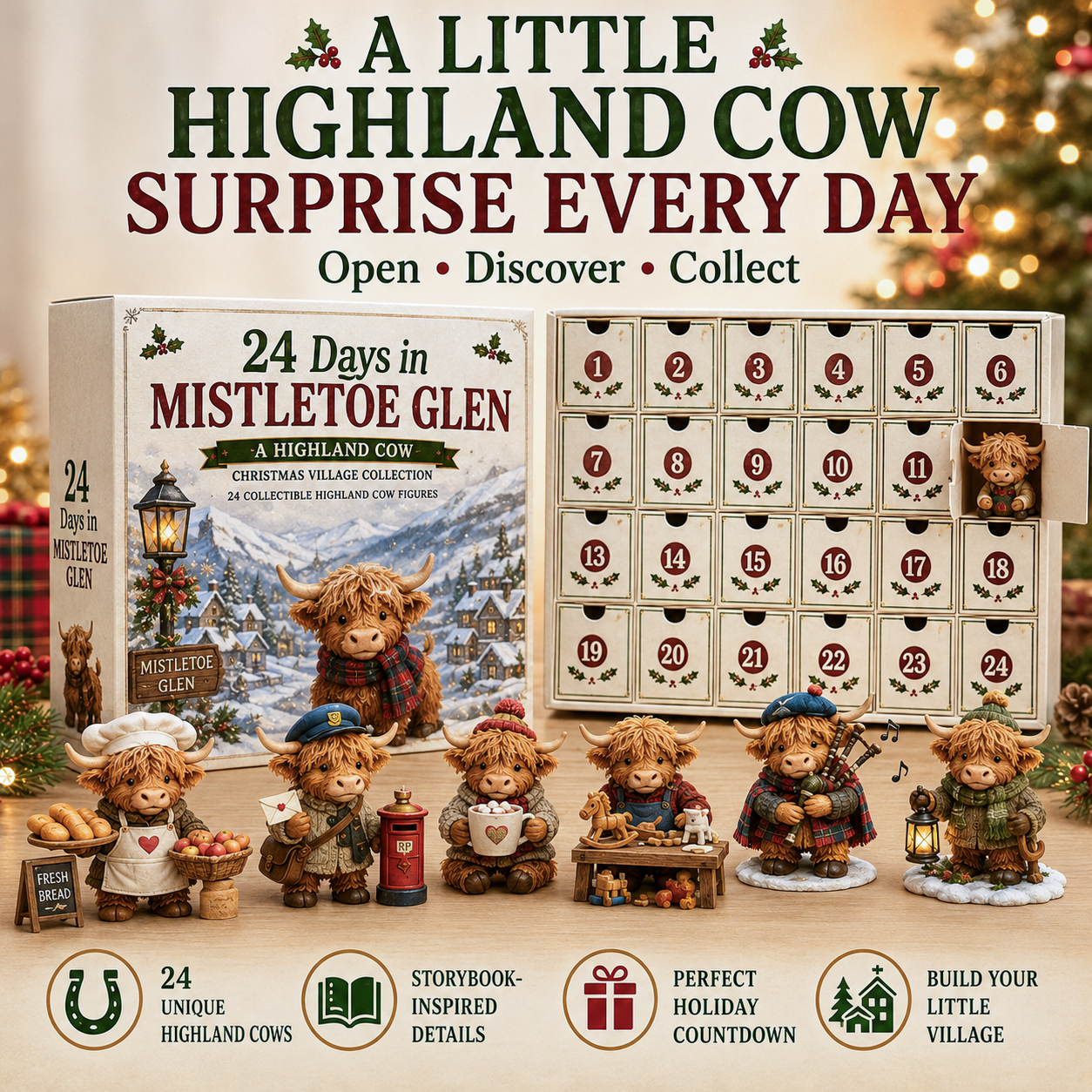 ⏰Limited Stock 50% OFF -🎄🐮 2026 Highland Cow Advent Calendar – 24 Days in Mistletoe Glen