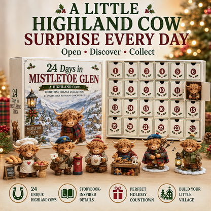 ⏰Limited Stock 50% OFF -🎄🐮 2026 Highland Cow Advent Calendar – 24 Days in Mistletoe Glen