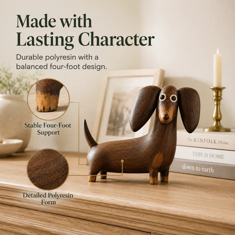 💡Whimsical Wood-Look Dachshund Sculpture