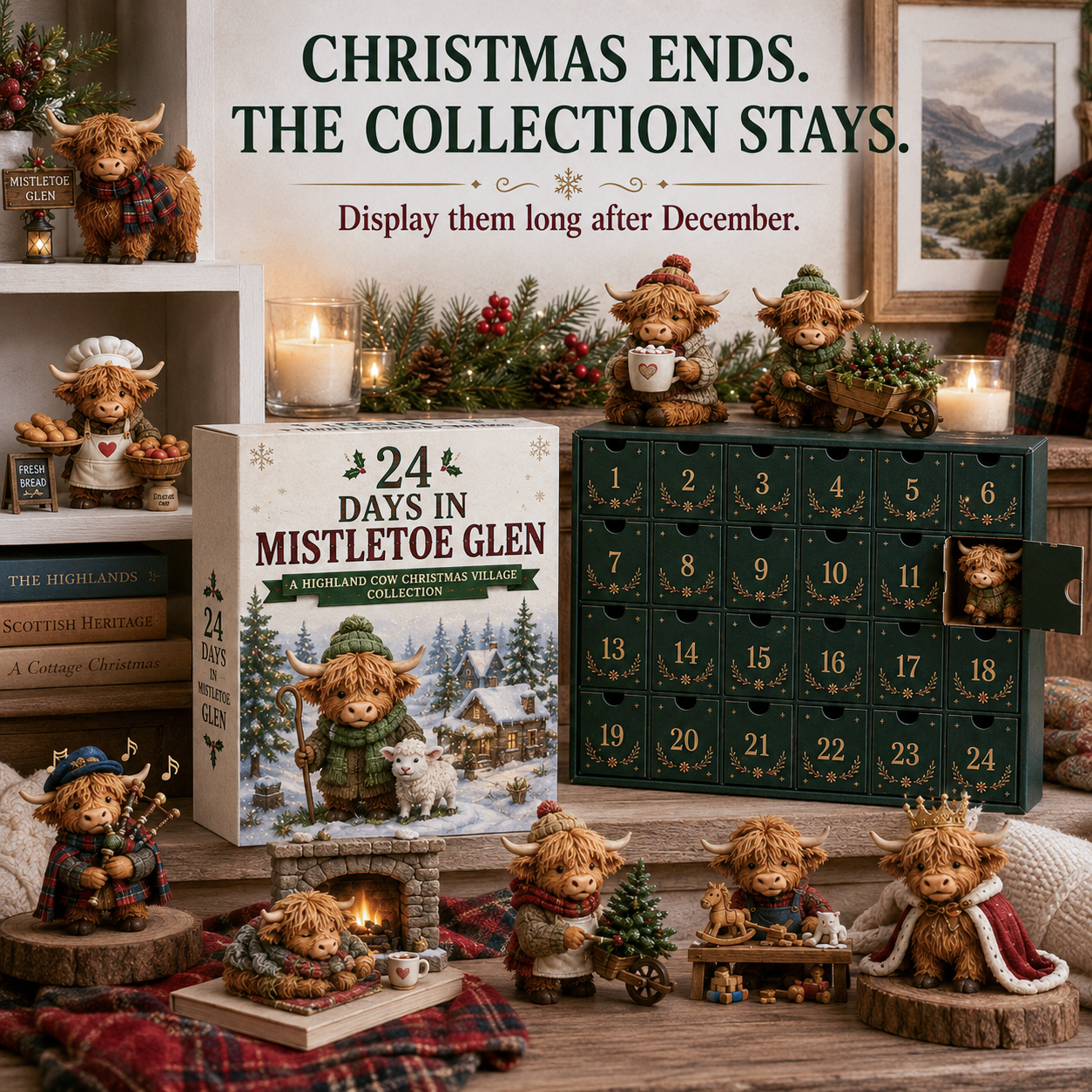 ⏰Limited Stock 50% OFF -🎄🐮 2026 Highland Cow Advent Calendar – 24 Days in Mistletoe Glen