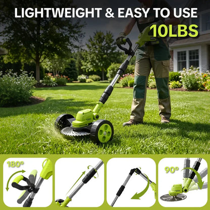 ⚡3-in-1 Cordless Lawn Mower with 2×21V Batteries, German Quality Lightweight Grass Trimmer & Edger for Small to Medium Gardens