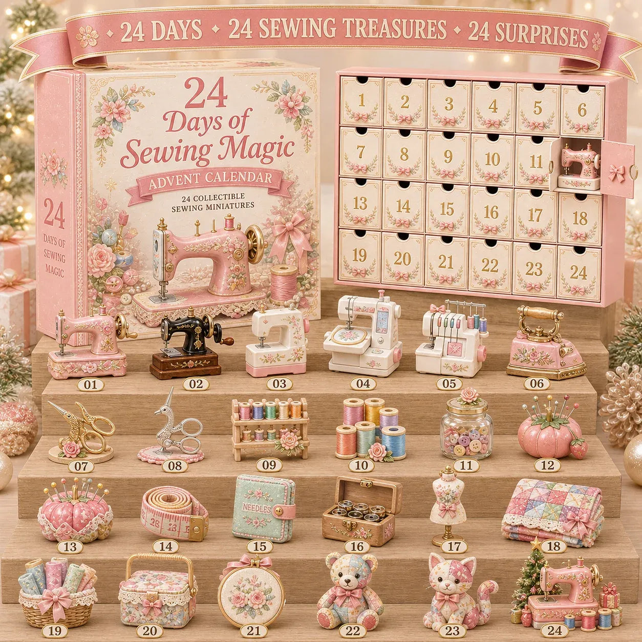 ⏳ Last Day 49% OFF – 🧵24 Days Of Sewing Magic Advent Calendar | 24 Sewing-Inspired Miniatures for Craft Lovers, Quilters & Handmade Enthusiasts 🎁