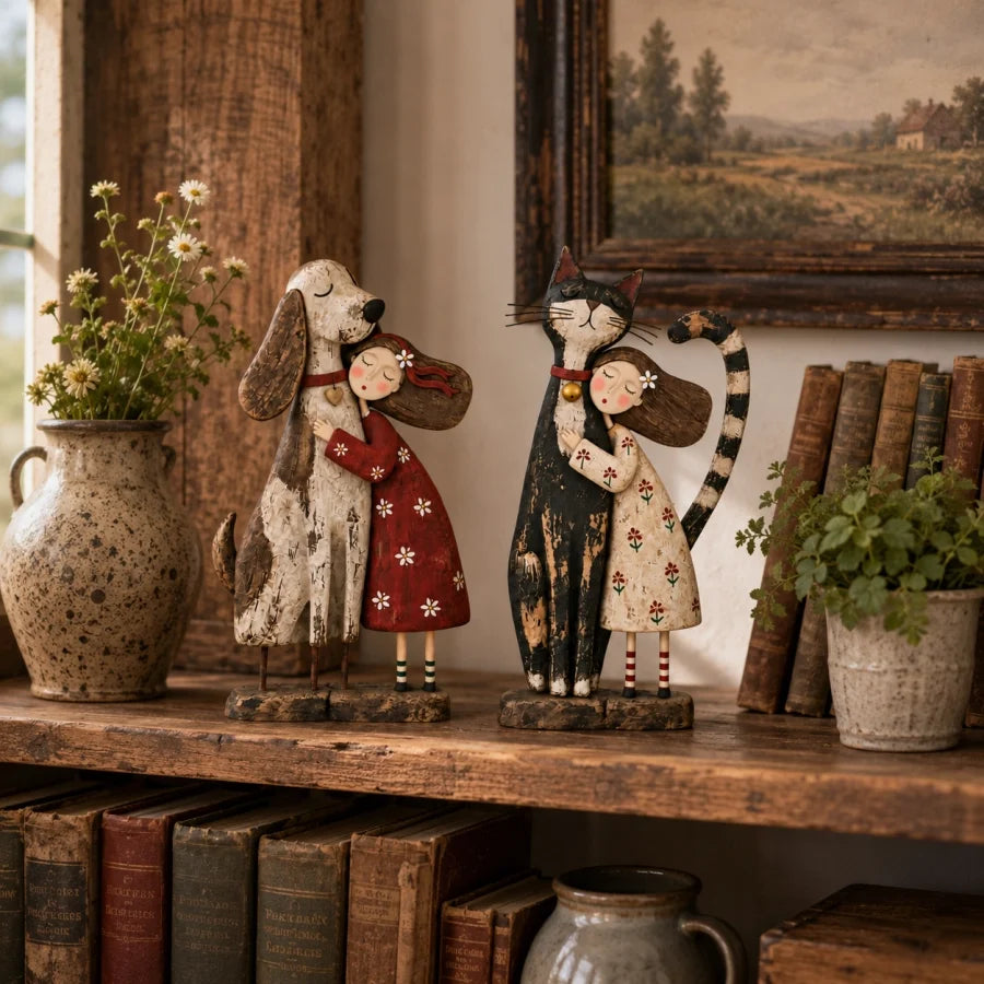 Girl & Her Best Friend Folk Art Figurine