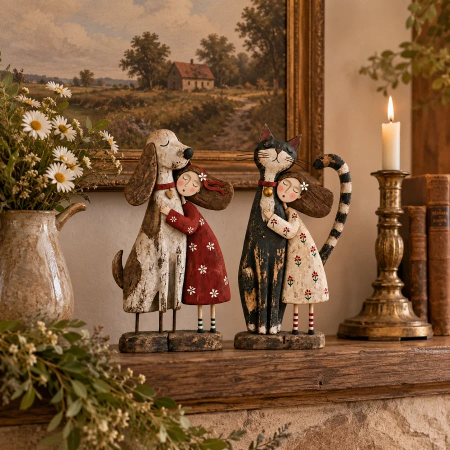 Girl & Her Best Friend Folk Art Figurine