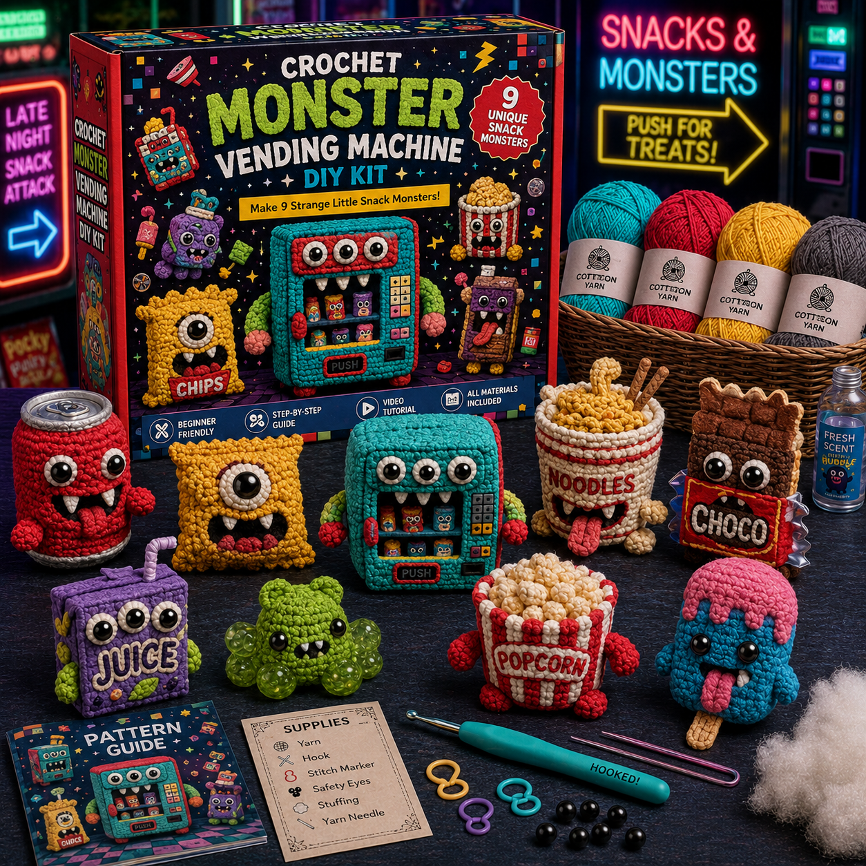 🧶 Midnight Oddities — 9-Piece Creepy Cute Crochet DIY Kit