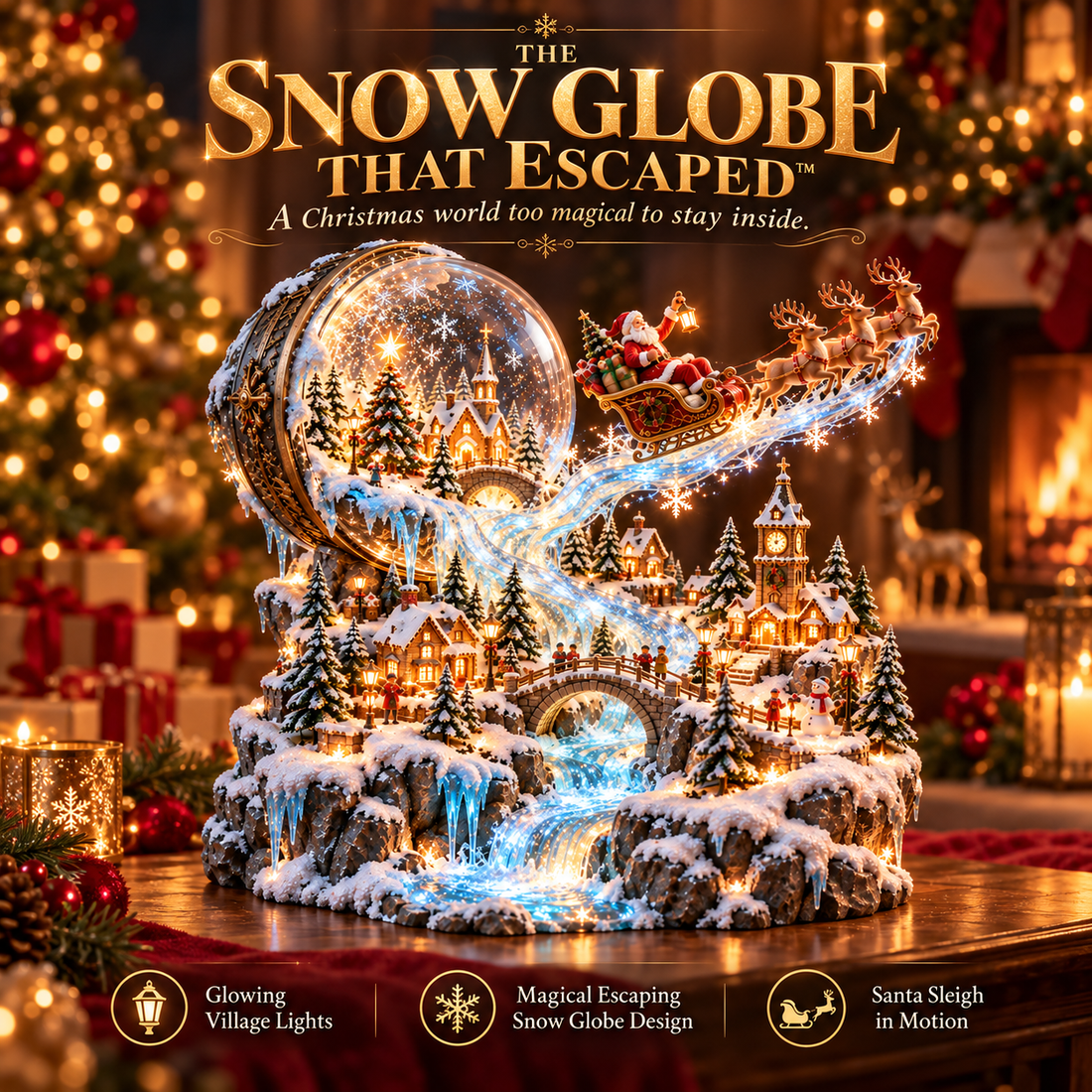 The Snow Globe That Escaped illuminated Christmas village poster