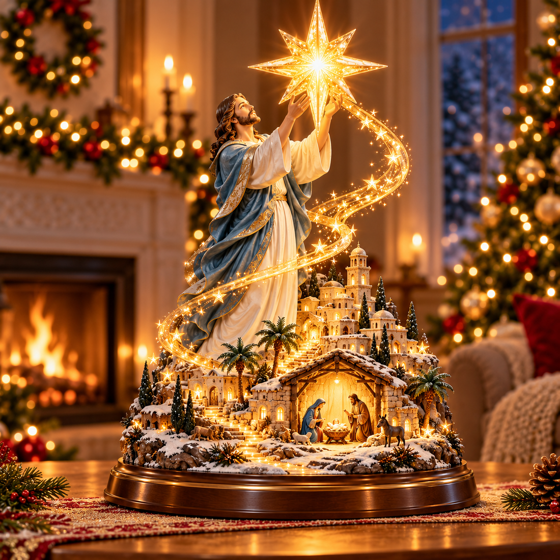 Bethlehem Star of Hope glowing in evening Christmas setting