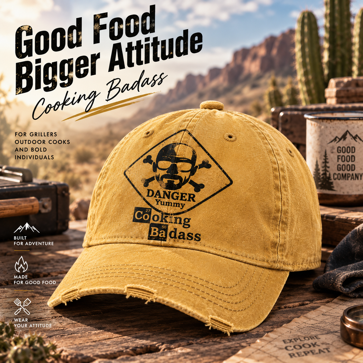☣️🔥 Cooking Badass Vintage Washed Cap™ – Danger Yummy Distressed Hat