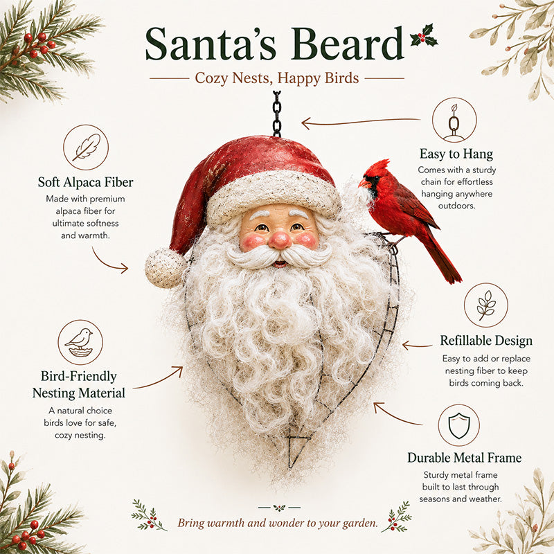 🎅🐦 Handmade Alpaca Fiber Santa Bird Nesting Holder – Natural Nesting Material for Backyard Birds 🌿✨