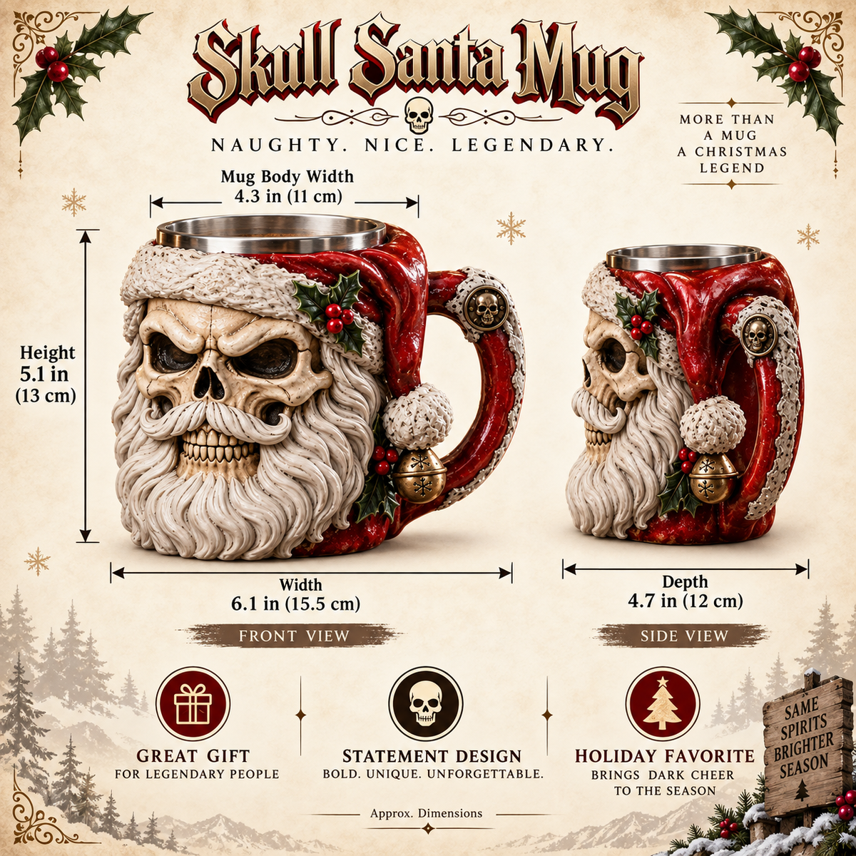Skull Santa Mug size guide