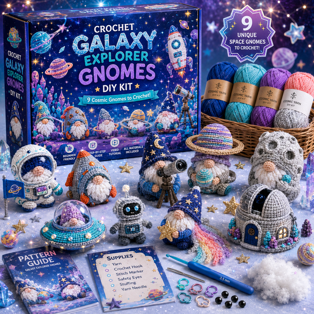 🧶 Whimsical Gnome Adventures — 9-Piece Fantasy Crochet DIY Kit