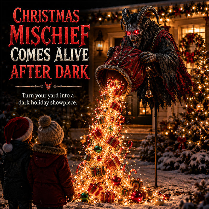 😈🎄 Krampus Christmas Gift Cascade Garden Light – Dark Holiday Outdoor Décor ✨🎁