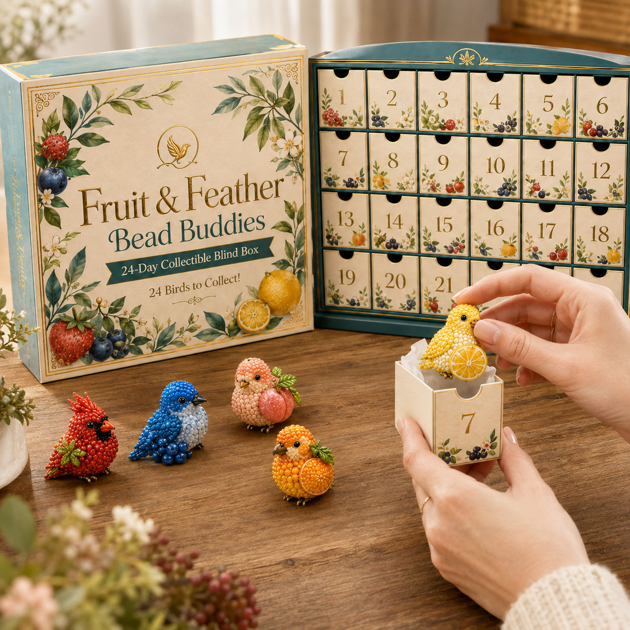 🍓 Fruit & Feather Friends — 24-Day Beaded Bird Advent Calendar