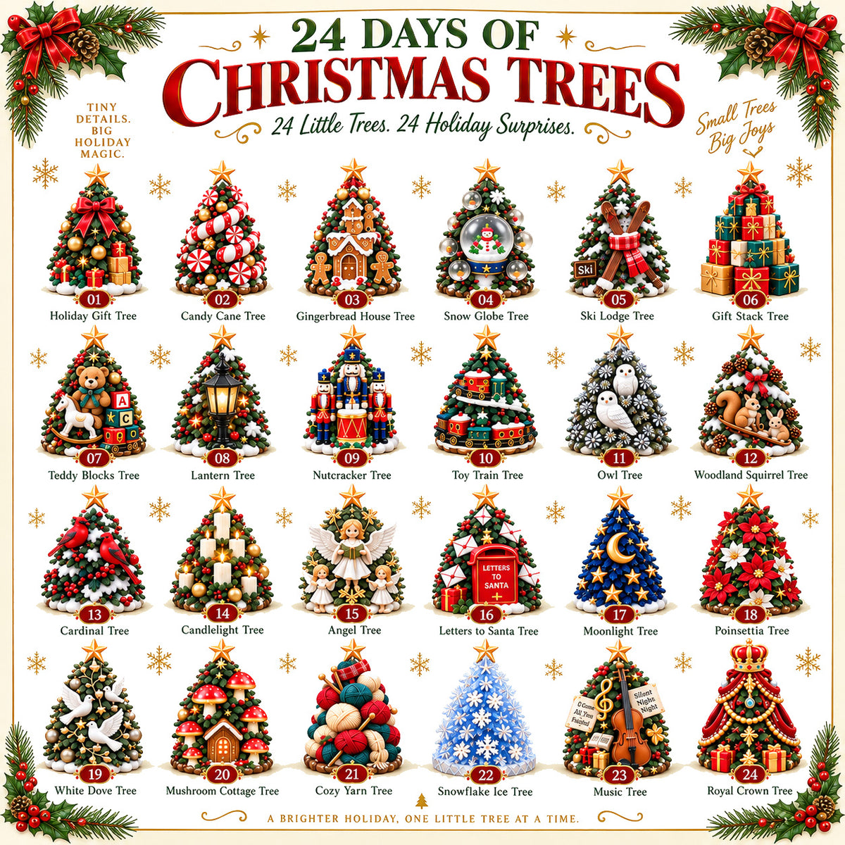 🎄 24 Days of Christmas Trees Advent Calendar – 24 Unique Mini Tree Collectibles