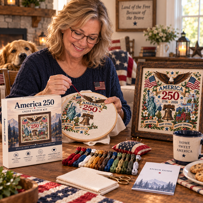 🇺🇸🧵 America 250 Cross Stitch Kit™ – 1776–2026 Anniversary Keepsake ✨