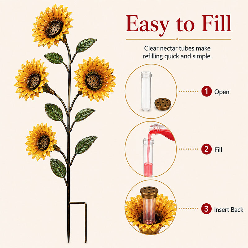 🌻✨ Vintage Sunflower Hummingbird Feeder Garden Stand