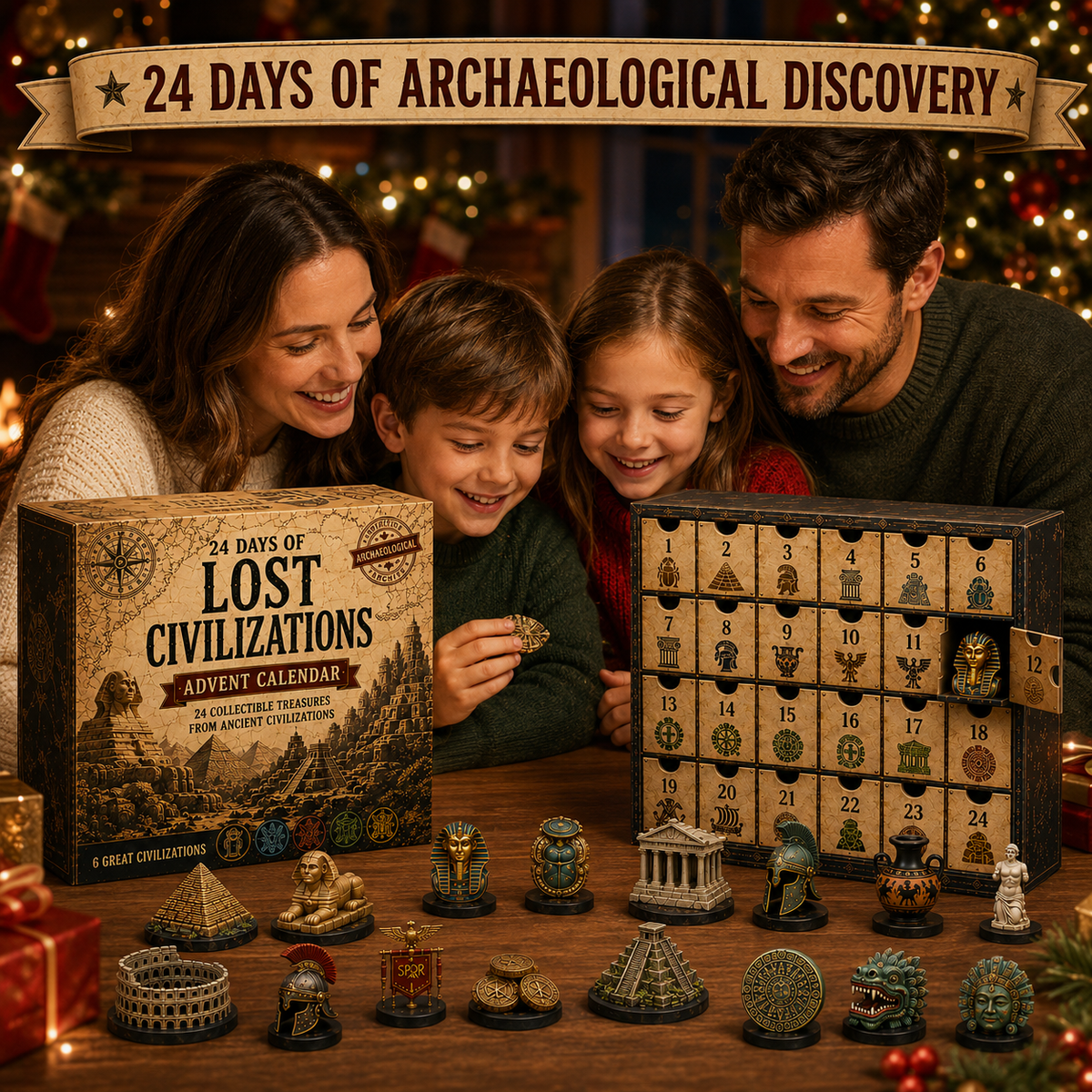 Family opening Lost Civilizations Archaeological Discovery Advent Calendar