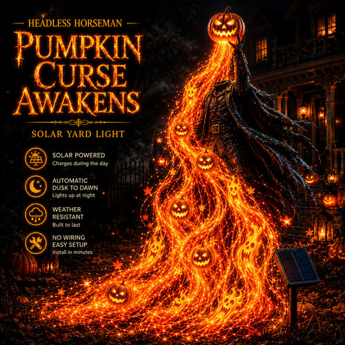 Headless Horseman Pumpkin Curse 🎃 Flowing Solar Halloween Yard Light