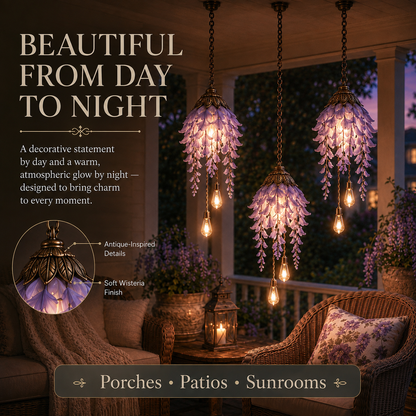 🌸  Vintage Hanging Flower Lights – Dusty Rose, Vintage Wisteria & Antique Ivory Lily | Warm Glow Garden & Patio Decor