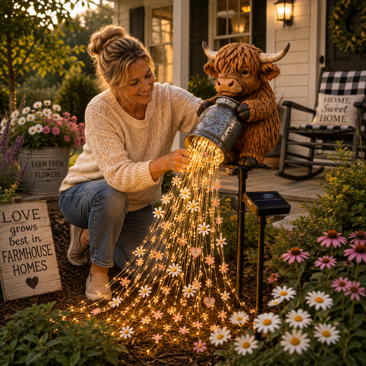 🦌 Highland Cow Magic Light Waterfall™ | Solar Farmhouse Garden Decor