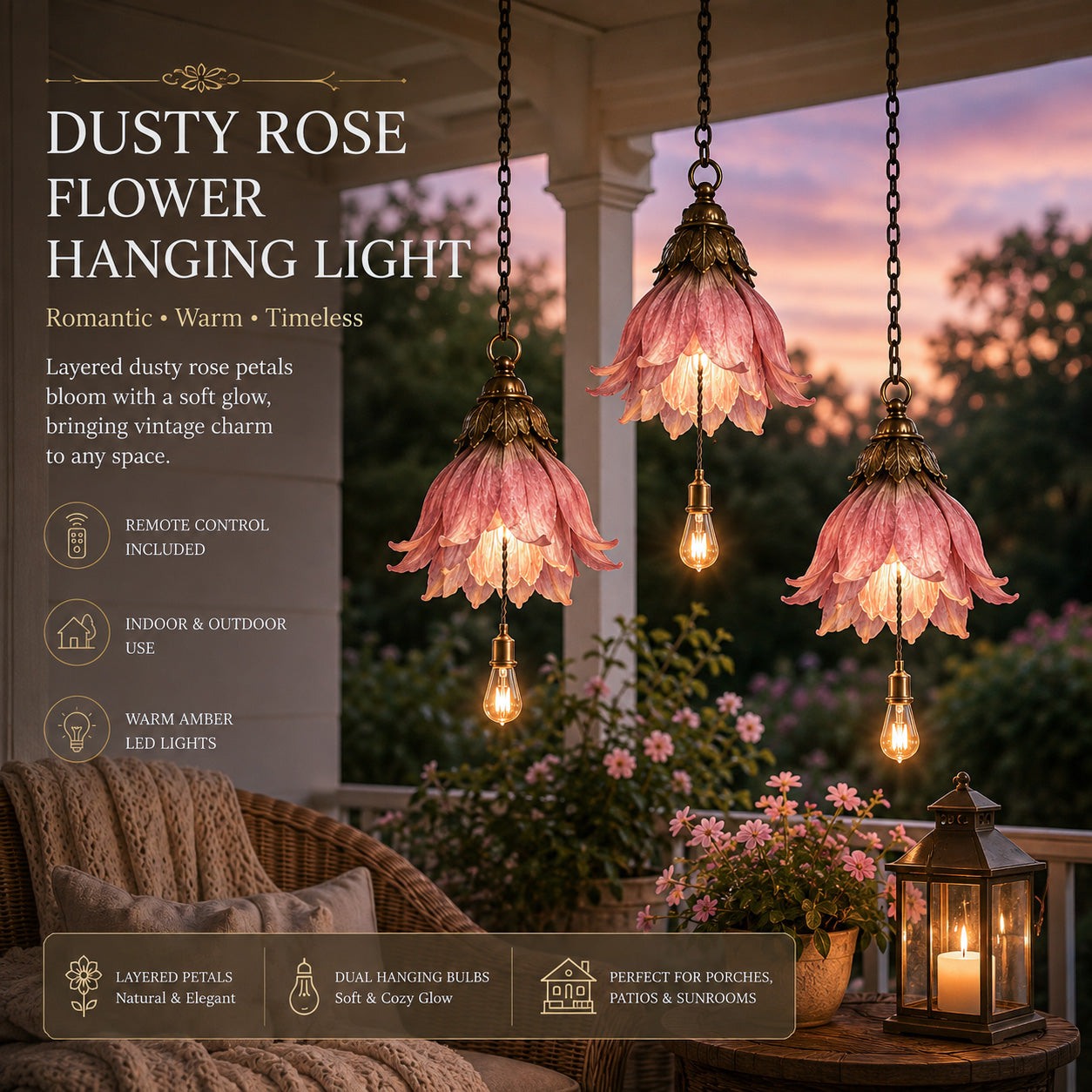 Dusty Rose Vintage Hanging Flower Light